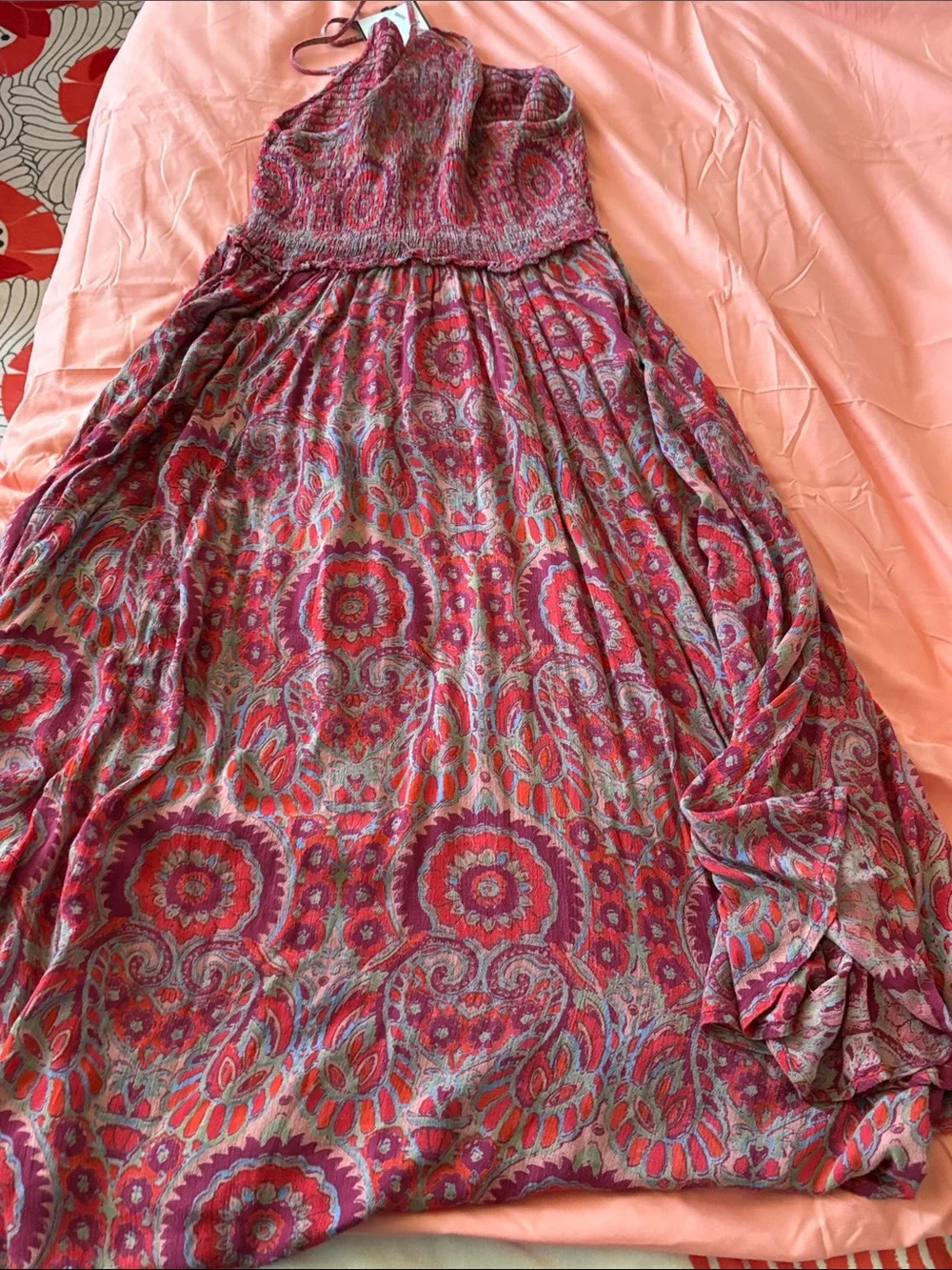 Free People Asymmetrical Dress in Coral-Seasons in the Sun -Size Small